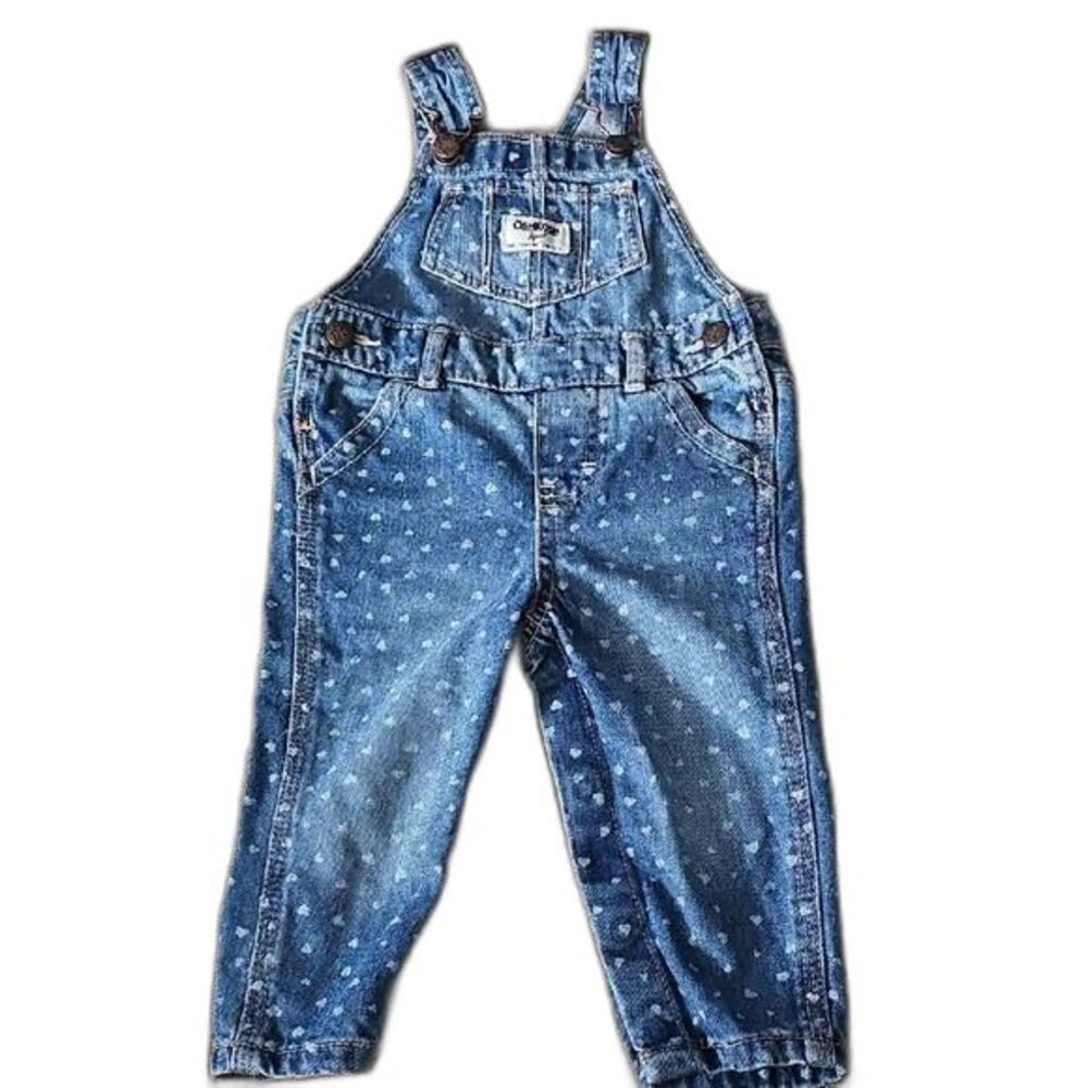 OshKosh B'gosh Blue Hearts Denim Overalls Toddler size 2T Like New! Non smoking